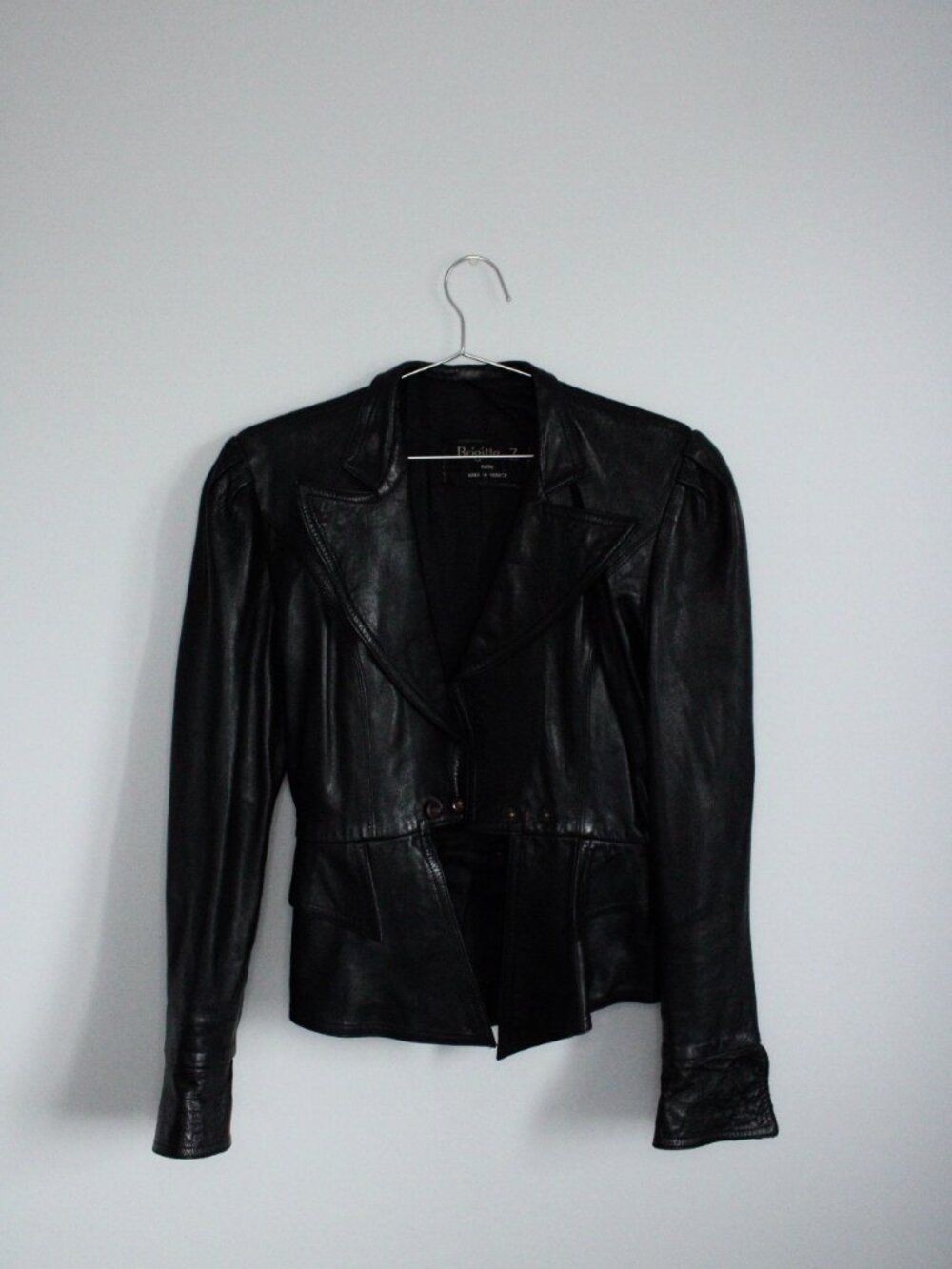 Brigitte Z Paris Vintage Leather Jacket Womens S/M Black Peplum Tailored Y2K
